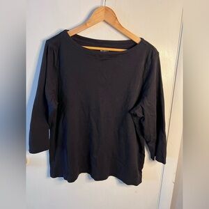 Croft & Barrow T-Shirt Black Scoop Neck 3/4 Length Sleeves 100% Cotton Size XXL